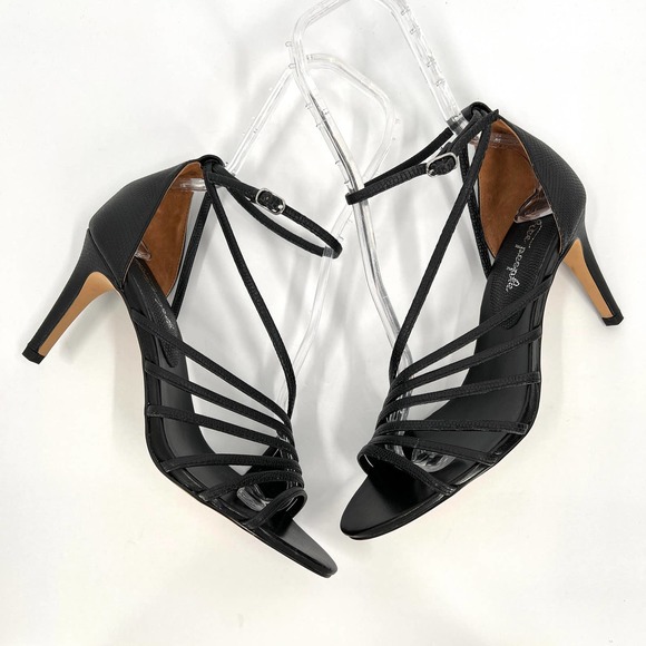 FREE PEOPLE Shoes Womens 39 Black Disco Fever Strappy Heeled Sandal Lizard Print - Picture 4 of 11